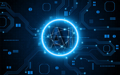 Digital technology of the future. AI icon or artificial intelligence symbol. Future advanced artificial intelligence technology circuit board concept	