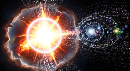 Cosmic explosion illustration with bright energy and swirling formations