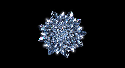 Abstract shimmering blue crystalline fractal explosion in a dark void with sharp geometric facets and light refractions