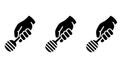 Obraz premium Hand holding honey dipper icon symbol. a visual representation for sweet natural food, beekeeping products, healthy snack elements, and culinary concepts.