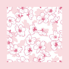 Soft Pink Outlines Spring Cherry Blossom Pattern. Perfect for spring themes, Japanese-inspired design, stationery, fabric, wallpaper, gift wrap, and romantic floral projects.