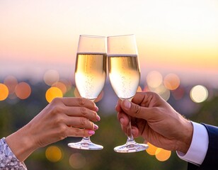 Toast wznoszony kieliszkami z szampanem przez dwoje kochających się ludzi, narzeczonych, przyjaciół, młodych małżonków. 