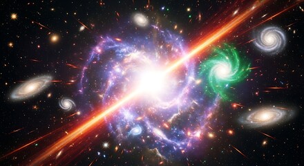 Cosmic explosion in deep space showcasing nebulae and galaxies