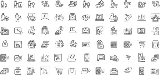 Minimalist Finance & Business Icon Set – 60 Line Style Illustrations