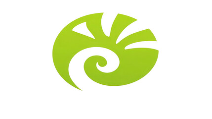 Green abstract spiral logo with curved lines, modern design, and organic shape, suitable for creative business, eco friendly company, or wellness brand identity