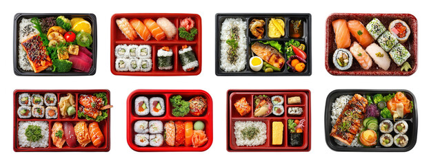 PNG Colorful Japanese bento box assortment, element set on transparent background