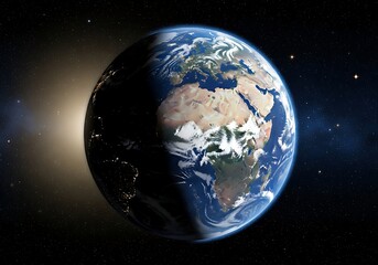 Fototapeta premium Planet Earth floating in a star-filled void, with clear features of the African continent and the Mediterranean Sea visible