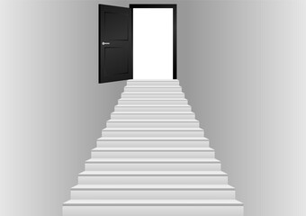 Stairs Up to Opened Door. Business Opportunity and New Success Career Concept. Vector Illustration. 