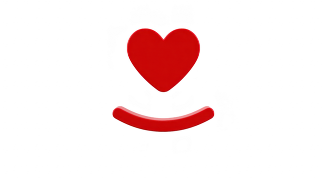 Heart smile red symbol happiness love positive minimal isolated emotion red heart above curved red line forms minimal smiley face symbol expressing happiness and love simple positive and isolated