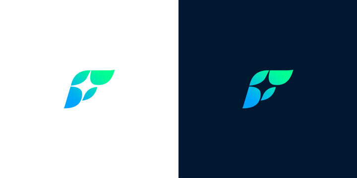 Elegant Geometric Abstract Letter F Logo Design with Leaf and Star Elements in Gradient Colors