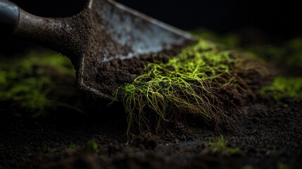 Shovelful of soil with moss