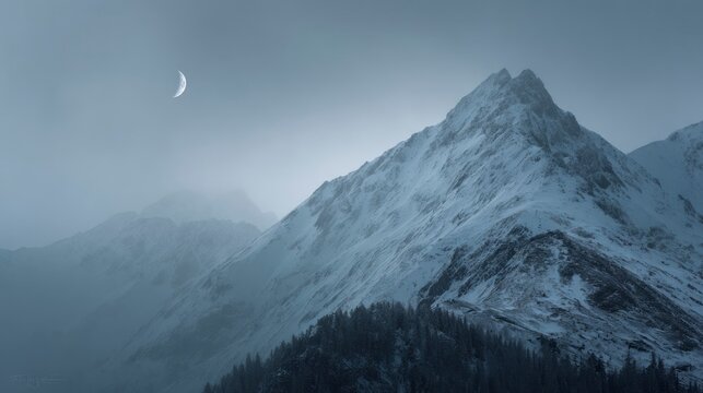 Snowy mountain range under cloudy sky