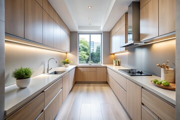 Modern kitchen interior with sleek cabinets and natural light