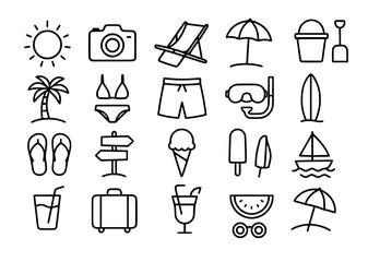 Beach themed icon collection, outline version