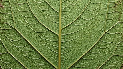 Obraz premium Detailed Close-Up of a Green Leaf with Prominent Veins.