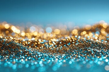 Ethereal blue backdrop adorned with sparkling gold accents, capturing the essence of celebration and leaving room for your unique text