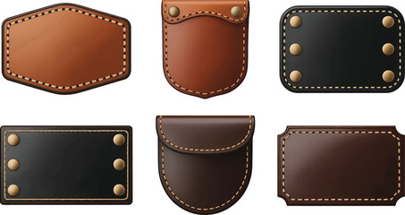 leather labels design vintage style for clothes Set