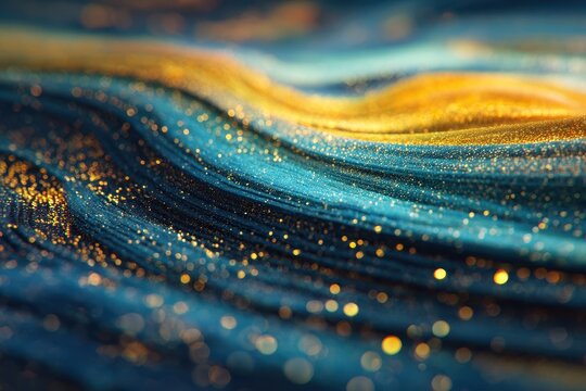 Deep blue abstract surface featuring glistening gold elements, dynamic composition with a warm glow, ideal for elegant event announcements