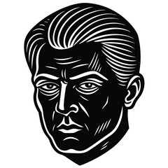 linocut style illustration of a head high contrast