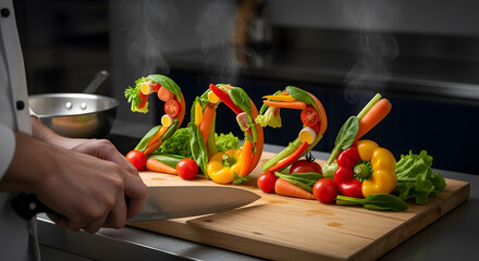 Healthy New Year 2024: Chef Prepares Fresh Vegetable Arrangement. AI Generated