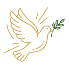 Peace Dove Carrying Olive Branch Simple Gold Line Art
