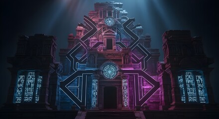 Cyberpunk Neon Temple – Ancient Architecture Reimagined in Futuristic Style