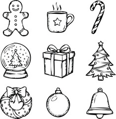 Hand drawn christmas new year holiday celebration icons vector