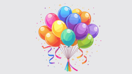 Colorful balloons with ribbons and confetti for celebration events