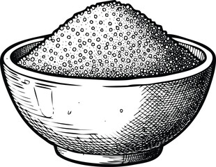 Engraved style illustration of bowl filled with granular sugar