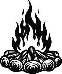 Stylized campfire icon with burning logs and active fire flames