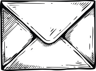 Hand drawn sketch style illustration of a closed mail envelope.