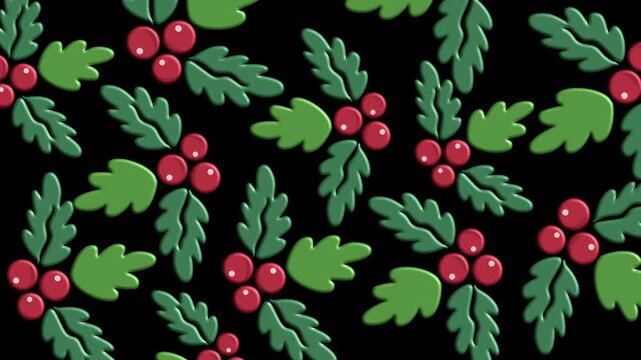 Holly leaves pattern animated in repeating festive loops