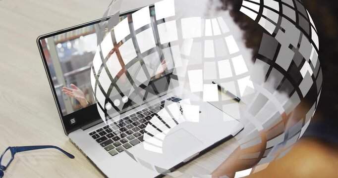 Laptop showing speaker starting mosaic over keys and call icons for training while viewer watching