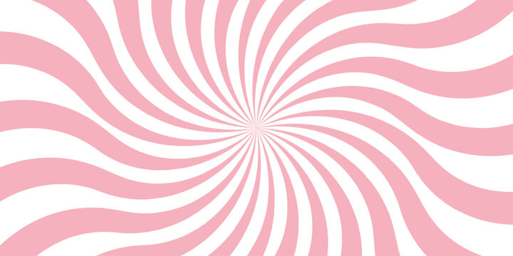 Candy color sunburst background. Abstract pink cream sunbeams design wallpaper. Vintage radial pattern with sunbeams or starburst strips. Ice cream, carnival, fair pastel backdrop.