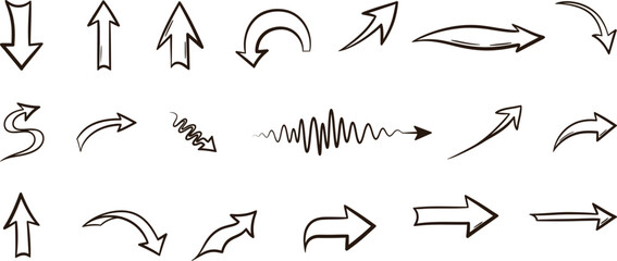 Hand drawn arrow set with various directions and styles