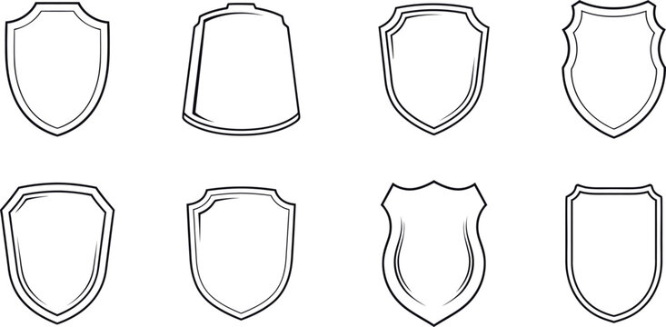 Hand drawn shield badge set with grunge texture effect