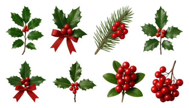 PNG Festive holly and berries decoration, transparent background - Powered by Adobe