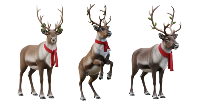 Set of reindeers with Christmas concepts isolated on white