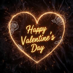 Sparkling light trails shaping rose and heart with festive message