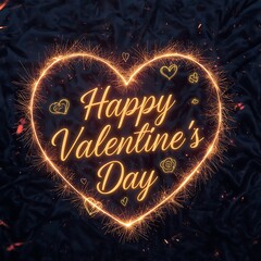 Glowing spark trail illustration featuring rose, heart, and Valentine greeting
