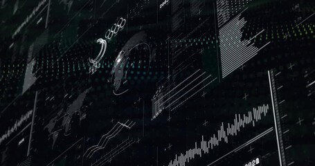 Layered data dashboard on ring emergence animating charts, filling histogram, showing global trends - Powered by Adobe