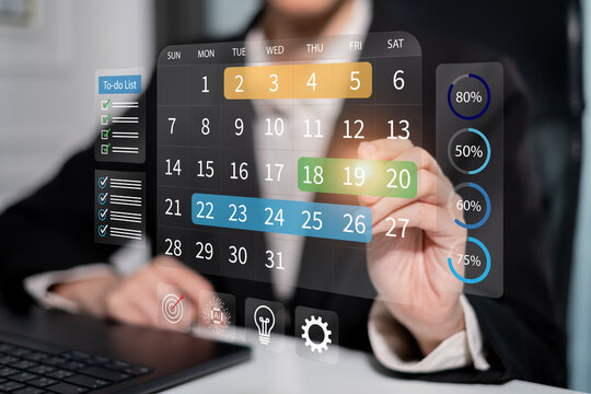 Businessman working on schedule calendar project business management task planning timeline strategy organization concept - Powered by Adobe