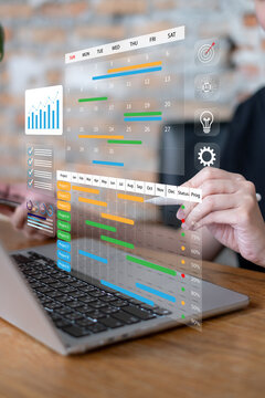 Professional entrepreneur businessman working on project corporate business management dashboard deadline report leader workflow strategy planning improve success outcome sales diagram network laptop