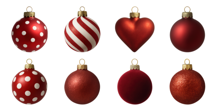 PNG Festive red Christmas ornaments collection, transparent background
