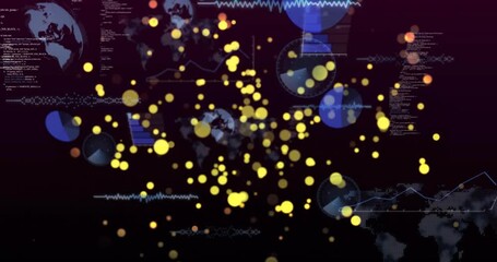 Central particle cluster pulsing, revealing blue charts after data pulse, showing data layers - Powered by Adobe