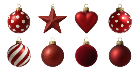 PNG Festive red Christmas ornaments collection, transparent background
