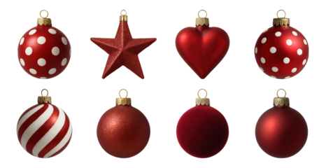 PNG Festive red Christmas ornaments collection, transparent background