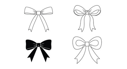 Vector illustration of collection of bow outline and silhouette isolated on