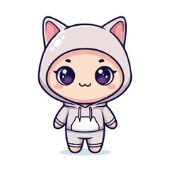 Kawaii Girl Wearing Cat Hoodie Vector | Cute Character Vector Illustration for Stock