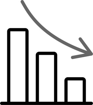 Negative earning profit, arrow point down downward trend bar graph chart infographic outline line icon symbol sign vector
